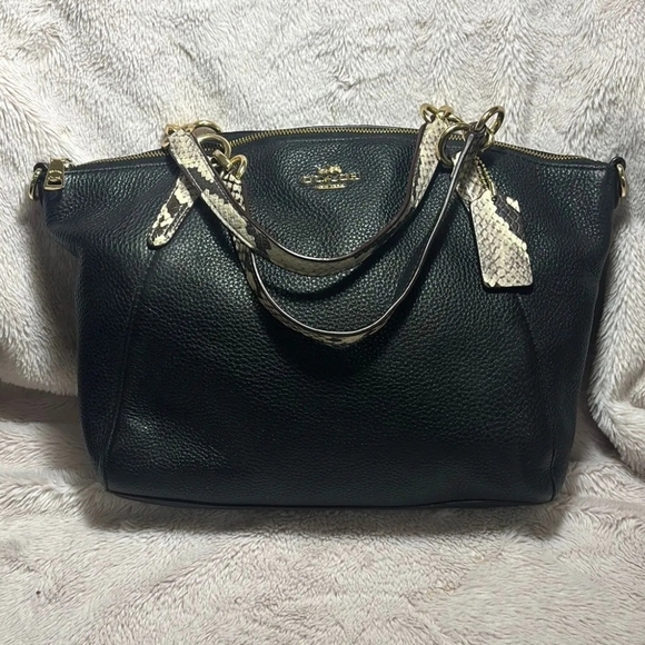 Coach F25979 Black Leather Satchel with Silver Hardware